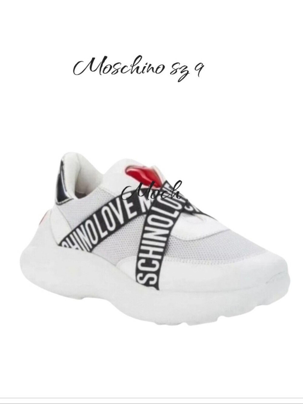 Love Moschino White Logo Band Mesh Sneakers Crisscross Chunky Running Shoes 9